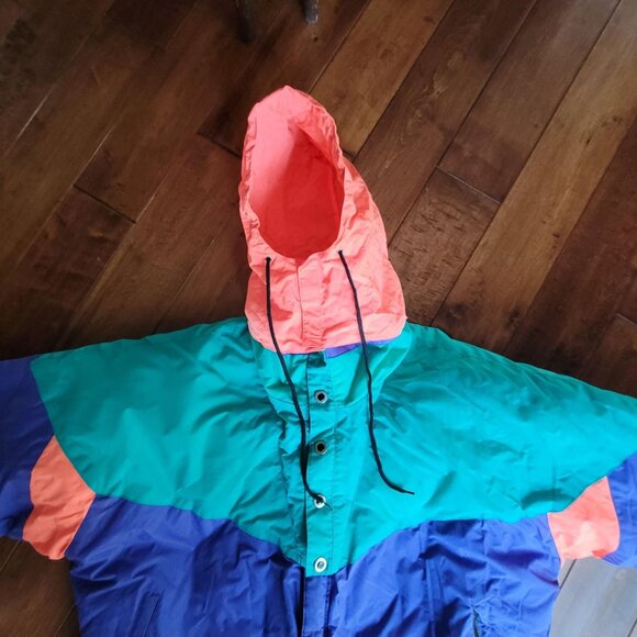 Retro St Moritz Ski Team Color Block Ski Jacket Size XL 80s Purple Orange Green - Picture 10 of 10